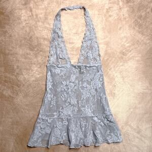 Y2K Victoria's Secret Blue Floral Lace Sheer Lingerie Micro Mini Dress Romantic